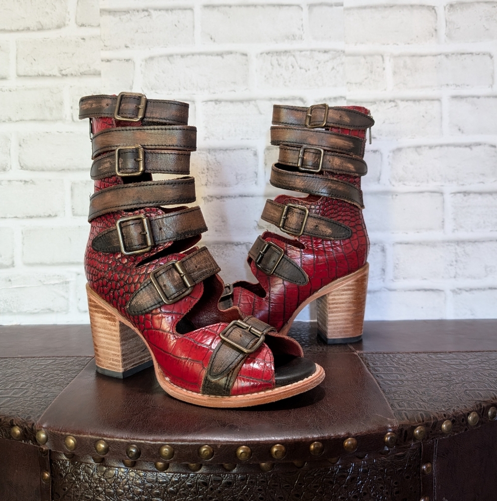 FreeBird Bond Red Snake Bootie size 8